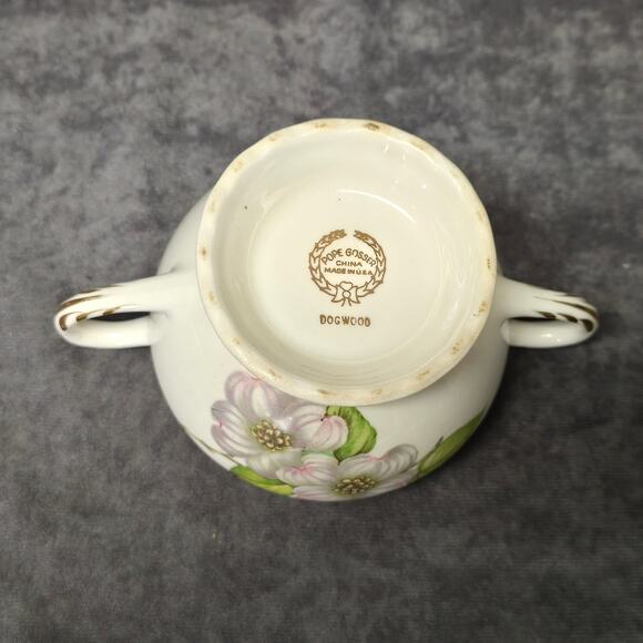Vintage Pope Gosser China Floral Dogwood Pattern Ceramic Sugar Bowl Made In USA - Picture 6 of 10